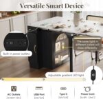 Extendable Dining Table for 4-6. 33''-59'' Extending Dining Table w/Removable Leaves Space Saving. Mobile Rolling Island Tables with Power Outlet Wooden Adjustable Tables for Kitchen (Black)