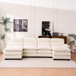 4 Seater Couch with Ottoman. I-Shaped Modular Sofa Cloud Couch. Comfy Sectional Couches for Living Room. Modern Chenille Sofa 111.8in Extra Deep Couch