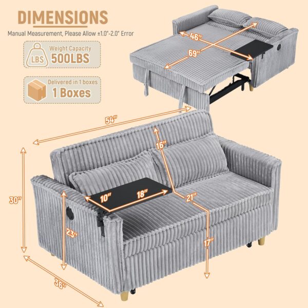 54 Convertible Sofa Bed. 3-in-1 Sleeper Sofa with Pull-Out Bed