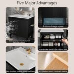 30″ Fluted Bathroom Vanity with Ceramic Sink. Modern Bathroom Vanity Cabinet with 2 Doors. Freestanding Mid-Century Restroom Sink Cabinet Combo (Black. 30'')