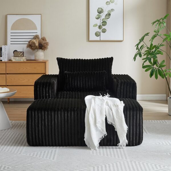 Oversized Chaise Lounge Chair Indoor with Removable Ottoman. 48.5 Comfy Thicked Upholstered Recliner Corduroy Couch. Leisure Sleeper Chair for Living Room. Bedroom. No Assembly Required