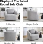 37.4'' Accent Chair for Living Room Chairs. 360° Swivel Accent Chairs. Upholstered Comfy Reading Chair for Bedroom Rotating Barrel Armchair with Metal Base for Apartment. Office (2. Light Grey)