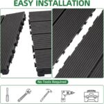9 PCS Heavy-Duty & Recyclable Wood-Plastic Interlocking Deck Tiles 11.8 x 11.8- Outdoor and Indoor for Patio. Balcony. Porch. Backyard. Bedroom (Black)