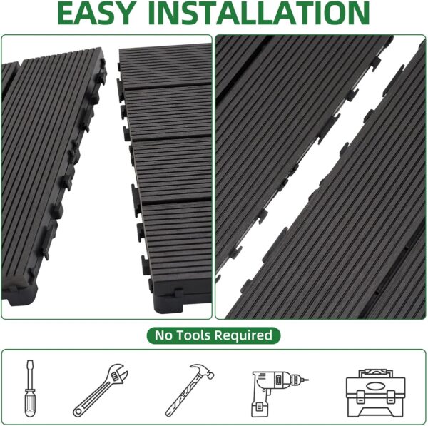 9 PCS Heavy-Duty & Recyclable Wood-Plastic Interlocking Deck Tiles 11.8 x 11.8- Outdoor and Indoor for Patio. Balcony. Porch. Backyard. Bedroom (Black)