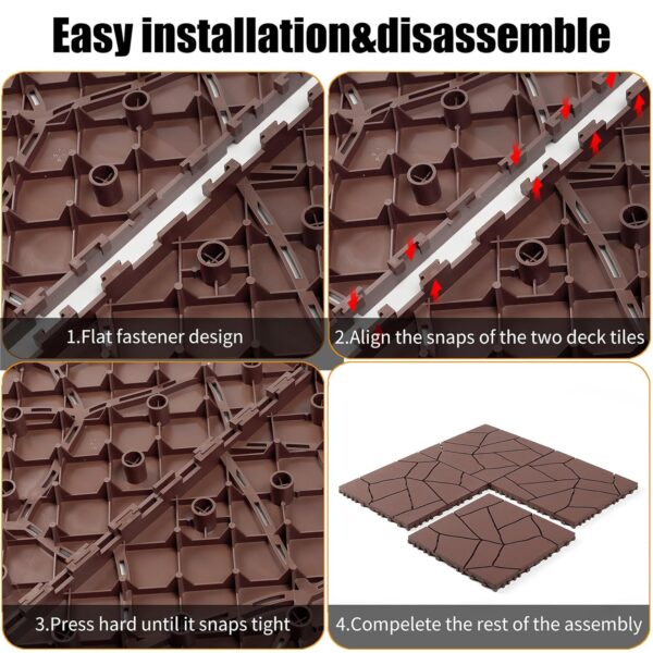 44 PCS Plastic Interlocking Deck Tiles. 12 x 12 Patio Outdoor Deck Tiles. Self-draining. Square Patio Floor Decking Tiles for Porch. Poolside. Balcony. Backyard. Indoor and Outdoor Use (Red+Brown)