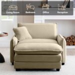 Oversized Chaise Lounge Chair Indoor with Ottoman. 37 W Corduroy Single Sofa Chair. Modern Couch with Deep Seat. Sleeper Chair Comfy Cloud Couch for Living Room Bedroom Office Apartment