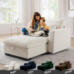 Chaise Lounge Chair Indoor with Ottoman. Comfy Corduroy Oversized Chaise Lounge with Storage Box. 51 W Modern Soft Single Sofa Reading Chair for Living Room. Bedroom. Office. Apartment (Beige)