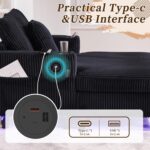 56'' Oversized Chaise Lounge Chair Indoor with USB Charging LED Cup Holder Side Pocket