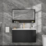 30 Inch Bathroom Vanity with Sink. Wall Mounted Floating Fluted Vanity with Drawers. Soft-Close Doors. Modern Wall Mount Bathroom Storage Cabinet for Small Space (Black)