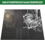 9 PCS Heavy-Duty & Recyclable Wood-Plastic Interlocking Deck Tiles 11.8 x 11.8- Outdoor and Indoor for Patio. Balcony. Porch. Backyard. Bedroom (Black)