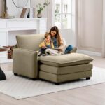 Oversized Chaise Lounge Chair Indoor with Ottoman. 37 W Corduroy Single Sofa Chair. Modern Couch with Deep Seat. Sleeper Chair Comfy Cloud Couch for Living Room Bedroom Office Apartment