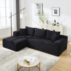 108 Modular Sectional Sofa. L-Shaped Boneless Couches for Living Room Bedroom. Modular Cloud Sleeper Sofa Couch with Deep Seat. Corduroy. No Assembly Required (Black + (Left Facing Chaise))