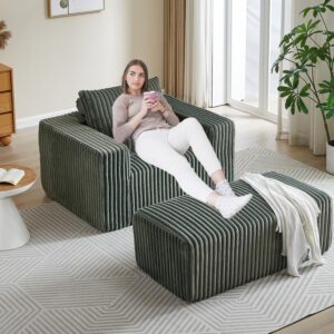 Oversized Chaise Lounge Chair Indoor with Removable Ottoman. 48.5 Comfy Thicked Upholstered Recliner Corduroy Couch. Leisure Sleeper Chair for Living Room. Bedroom. No Assembly Required
