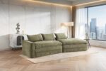 133'' Modern Minimalist Modular Sectional Sofa. Upholstered Cloud Couch with Deep Seats. Right Facing Chaise for Living Room (Green)