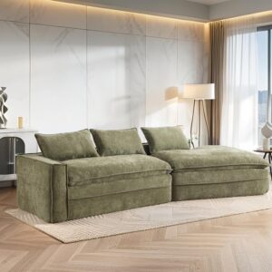 133'' Modern Minimalist Modular Sectional Sofa. Upholstered Cloud Couch with Deep Seats. Right Facing Chaise for Living Room (Green)