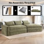 133'' Modern Minimalist Modular Sectional Sofa. Upholstered Cloud Couch with Deep Seats. Right Facing Chaise for Living Room (Green)
