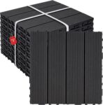 9 PCS Heavy-Duty & Recyclable Wood-Plastic Interlocking Deck Tiles 11.8 x 11.8- Outdoor and Indoor for Patio. Balcony. Porch. Backyard. Bedroom (Black)
