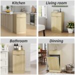 10 Gallon Tilt Out Kitchen Trash Can Cabinet. Wooden Garbage Can Cabinet with Wave-Textured & Hideaway Drawer. Free-Standing Laundry Hamper. 13.8 D x 19 W x 34.3 H (Natural Finish)