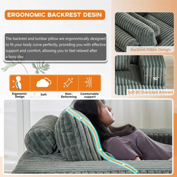 Oversized Chaise Lounge Chair Indoor with Removable Ottoman. 48.5 Comfy Thicked Upholstered Recliner Corduroy Couch. Leisure Sleeper Chair for Living Room. Bedroom. No Assembly Required