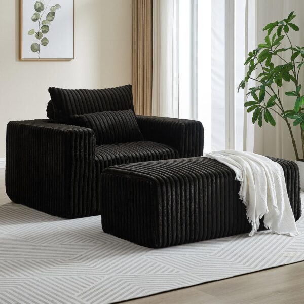 Oversized Chaise Lounge Chair Indoor with Removable Ottoman. 48.5 Comfy Thicked Upholstered Recliner Corduroy Couch. Leisure Sleeper Chair for Living Room. Bedroom. No Assembly Required