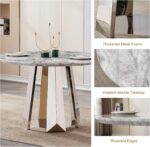 Round Dining Table for 2-4. 47 Modern Circle Wooden Faux Marble Kitchen Table. Marble Dining Room Table with Metal Base for Dining Room. Kitchen. Living Room (Style 3: Gray & Silver)