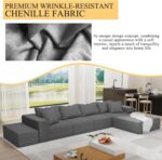132 Modular Sectional Couch. Modern L Shaped Boneless Cloud Couch with Deep Seat. Comfy Chenille Fabric Sectional Sofa with Chaise Lounge. No Assembly Required (Grey)