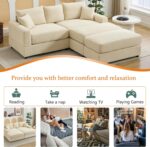 Oversized Loveseat with 2 Ottomans. 82.7 Corduroy Couch. Sectional Sleeper Sofa with Back Pillows. 2 Toss Pillows Upholstered Sofa Deep Seat Couch for Living Room and Bedroom (Beige)