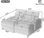 70.9 Oversized Double Lounge Chaise Loveseat Sofa with USB Ports Cup Holders