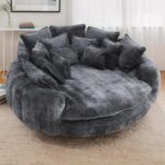 Oversized Chaise Lounge Chair Indoor .Round Chaise Lounge for Couples in Bedroom. Stylish Round Couch and Sleeper Sofa. Reading Chair in Living Room (Dark Grey)