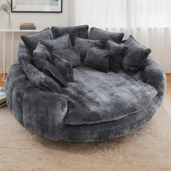 Oversized Chaise Lounge Chair Indoor .Round Chaise Lounge for Couples in Bedroom. Stylish Round Couch and Sleeper Sofa. Reading Chair in Living Room (Dark Grey)
