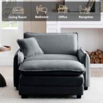 Oversized Chaise Lounge Chair Indoor with Ottoman. 37 W Corduroy Single Sofa Chair. Modern Couch with Deep Seat. Sleeper Chair Comfy Cloud Couch for Living Room Bedroom Office Apartment