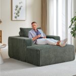Oversized Chaise Lounge Chair Indoor with Removable Ottoman. 48.5 Comfy Thicked Upholstered Recliner Corduroy Couch. Leisure Sleeper Chair for Living Room. Bedroom. No Assembly Required