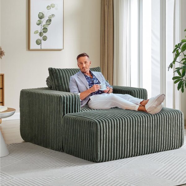 Oversized Chaise Lounge Chair Indoor with Removable Ottoman. 48.5 Comfy Thicked Upholstered Recliner Corduroy Couch. Leisure Sleeper Chair for Living Room. Bedroom. No Assembly Required