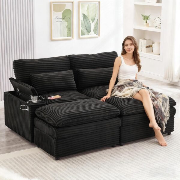 70.9 Oversized Double Lounge Chaise Loveseat Sofa with USB Ports Cup Holders