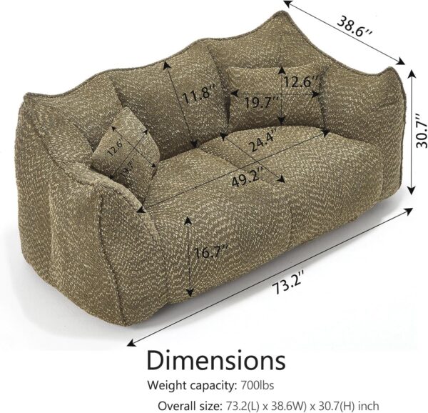 Giant Bean Bag Sofa Chairs Loveseat for Adults. Oversized Bean Bag Couch. Memory Foam Filled Floor Lounge Chair. Lazy Floor Sofa Chair with Two Pillows for Living Room. Bedroom. Apartment (Green)