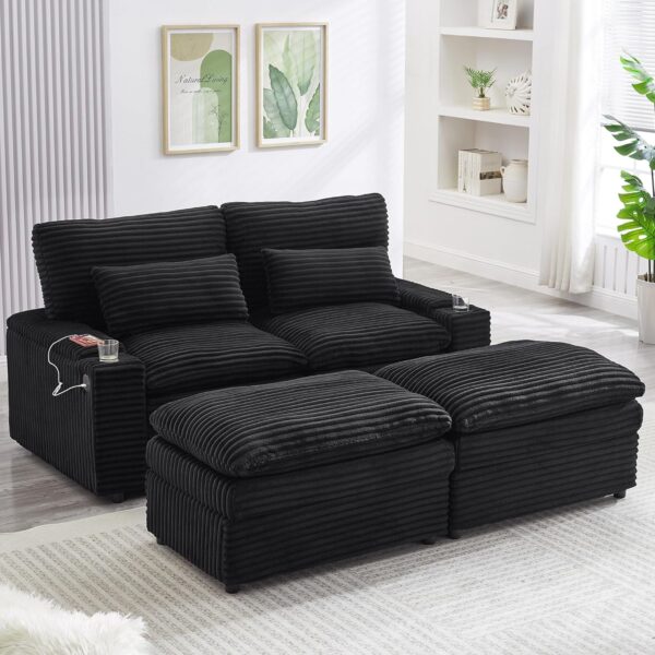 70.9 Oversized Double Lounge Chaise Loveseat Sofa with USB Ports Cup Holders
