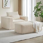 Oversized Chaise Lounge Chair Indoor with Removable Ottoman. 48.5 Comfy Thicked Upholstered Recliner Corduroy Couch. Leisure Sleeper Chair for Living Room. Bedroom. No Assembly Required