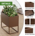 36 L Metal Planter Boxes Outdoor Rectangular Planter. Tall Planters Heavy Dut for Indoor/Outdoor Use. Large Planters with Shelves and Drainage Holes for Porch/Patio/Garden (Brown)