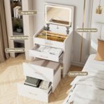 3 in 1 Vanity Desk with Flip Top Mirror. Small Make Up Set with Visible Glass Desktop. Compact Makeup Vanity with 3 Drawers Hidden Storage & Cushioned Stool. Dressing Table for Bedroom