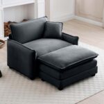 Oversized Chaise Lounge Chair Indoor with Ottoman. 37 W Corduroy Single Sofa Chair. Modern Couch with Deep Seat. Sleeper Chair Comfy Cloud Couch for Living Room Bedroom Office Apartment