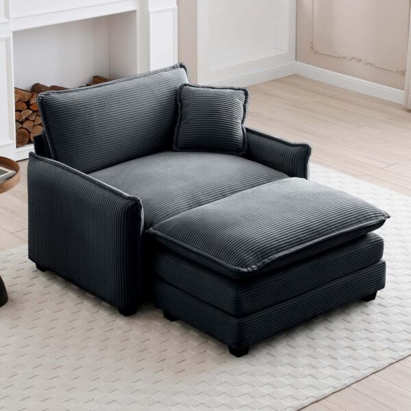 Oversized Chaise Lounge Chair Indoor with Ottoman. 37 W Corduroy Single Sofa Chair. Modern Couch with Deep Seat. Sleeper Chair Comfy Cloud Couch for Living Room Bedroom Office Apartment