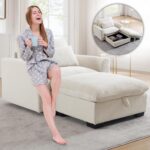 Chaise Lounge Chair Indoor with Ottoman. Comfy Corduroy Oversized Chaise Lounge with Storage Box. 51 W Modern Soft Single Sofa Reading Chair for Living Room. Bedroom. Office. Apartment (Beige)