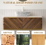 48 Bathroom Vanity with Ceramic Sink Combo. Floating Bathroom Vanities with Sensor Light. Wall-Mounted Basin Bath Storage Cabinet with Sintered Stone Top (Walnut-1. 48'')