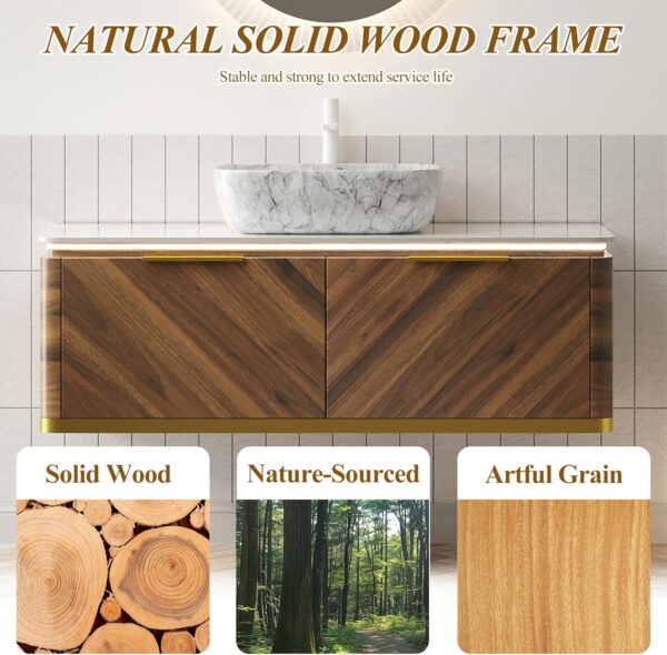 48 Bathroom Vanity with Ceramic Sink Combo. Floating Bathroom Vanities with Sensor Light. Wall-Mounted Basin Bath Storage Cabinet with Sintered Stone Top (Walnut-1. 48'')