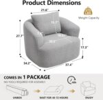 37.4'' Accent Chair for Living Room Chairs. 360° Swivel Accent Chairs. Upholstered Comfy Reading Chair for Bedroom Rotating Barrel Armchair with Metal Base for Apartment. Office (2. Light Grey)