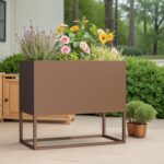 36 L Metal Planter Boxes Outdoor Rectangular Planter. Tall Planters Heavy Dut for Indoor/Outdoor Use. Large Planters with Shelves and Drainage Holes for Porch/Patio/Garden (Brown)