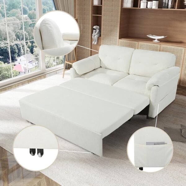 Convertible Pull-Out Queen Sleeper Sofa, 3-in-1 Sofa Bed with Side Storage & 8 Silent Casters