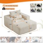 Oversized Chaise Lounge Chair Indoor with Removable Ottoman. 48.5 Comfy Thicked Upholstered Recliner Corduroy Couch. Leisure Sleeper Chair for Living Room. Bedroom. No Assembly Required