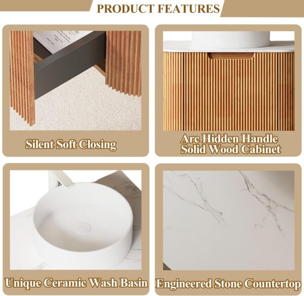 48 Bathroom Vanity with Sink Combo. Floating Bathroom Vanities with Ultra-Thin Ceramic Basin Marble Top. Modern Wall Mount Storage Cabinet with Ceramic Integrated Sink (Wood-1. 48 Inches)