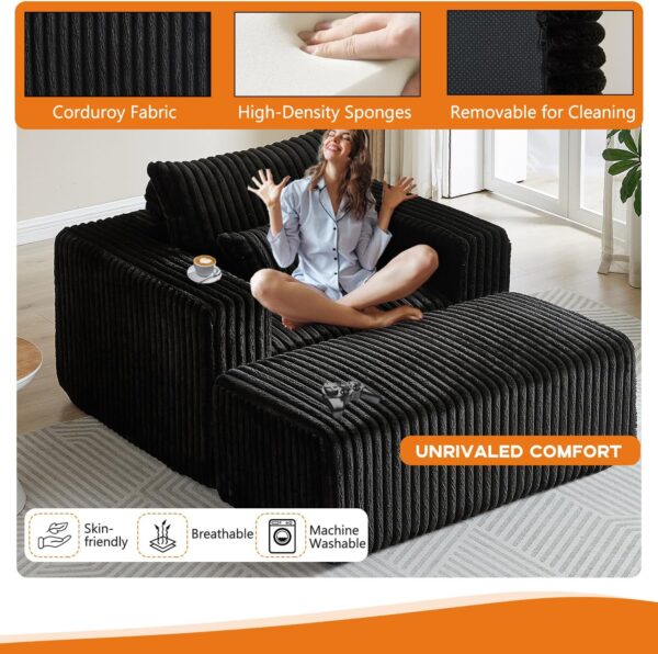 Oversized Chaise Lounge Chair Indoor with Removable Ottoman. 48.5 Comfy Thicked Upholstered Recliner Corduroy Couch. Leisure Sleeper Chair for Living Room. Bedroom. No Assembly Required
